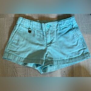 Polo Ralph Lauren Aqua Classic Chino Shorts w/Brass like logo detail. Size 5.